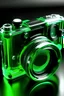 Placeholder: transparent green with black rubber photo camera with wide-angle lenses