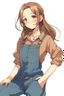 Placeholder: brown hair in a ponytail anime girl in jean overalls