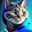 Placeholder: sad cat wearing a blue hoodie, studioportrait, dramatic lighting