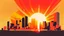 Placeholder: minimal design,shapes, synthwave, synthwave sun, synthwave city, simple,iconic:1.8), Explosion of color in city, comic style