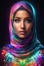 Placeholder: Photo half body, Beautiful woman with hijab dress art neons glowing bright light in the dark and colorful details