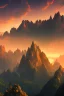 Placeholder: big rock mountains with and orange dawn sky with no clouds close montains anime style