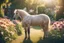 Placeholder: antropomorph horse cat in a flowergarden in sunshine, ethereal, cinematic postprocessing