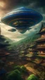 Placeholder: "UFO “ flying over a cyberpunk medieval village - ultra high quality, sharp focus, focused, high focus, very sharp, high definition, extremely detailed, hyperrealistic, intricate, fantastic view, very attractive, fantasy, imperial colors, colorful