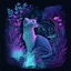 Placeholder: majestic half otter half cat , magnificent fairy forest, atmospheric lighting, blue, pink, purple, mint green, black, fine line drawing