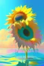 Placeholder: Morning, sunshine, light blue color, clear sky, bright sea, sunflower, pink, yellow, orange, green, rain