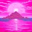Placeholder: a pink painting of an ocean with a small island and a moon