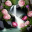 Placeholder: A waterfall with peonies and stones all around not only bright to remove