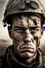 Placeholder: A poignant portrait of a war-weary soldier, their face etched with the weight of their experiences, as they stand against the backdrop of a battle-scarred landscape.