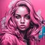 Placeholder: all is soft shades of pink in graffiti portrait art style