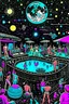 Placeholder: techno rave party in 80's with dj and swimming pool on the moon full