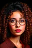 Placeholder: A pretty girl with beautiful makeup, contouring, highlighting and glasses with curly hair