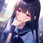 Placeholder: Clear focus,High resolution,High quality, Wearing a sailor uniform, Black long straight hair, Purple sparkling eyes, Hand on mouth, Crying