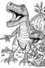 Placeholder: create a coloring page: Show a pair of adult T-Rex engaging in mating rituals, such as courtship displays or bonding behaviors. This can be an interesting scene for kids to color while learning about reproduction in dinosaurs. ink drawing clipart, simple line illustrations, colored