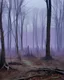 Placeholder: A purple foggy ominous woodland with dead trees painted by Keith Haring