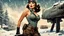 Placeholder: winter, a retro pin-up style, (war poster), of a post apocolyptic, diesel, grungy illustration