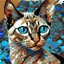 Placeholder: beautiful blue eyed, tall ,long legged, slender, elegant, sophisticated, sphynx-like chocolate point siamese cat expressionism pointillism style