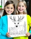 Placeholder: Check out a picture of two kids(4 years) showcasing their finished deer coloring page in a frame or as a gift for someone special. (style carton)