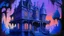 Placeholder: A violet haunted mansion filled with spirits painted by the Limbourg brothers