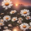 Placeholder: serene daisies in the wind petals gently flying and beautiful sunset, digital painting, beautiful, high quality