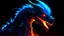 Placeholder: Dark anime glowing volcano villainous neon Dragon with blue atomic breath