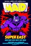 Placeholder: comic scary super hero mad crazy wild super head big title with movie poster title: Austin super beast, 90s style, angry fast, extreme, wild, so so so so angry, tough sexy red and purple background with 90s comic style slashes
