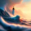 Placeholder: Fantasy, light house, lighting, surreal, waves crashing below, 8k, sunset, sketch