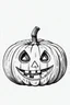 Placeholder: Outline art for coloring page, a full and perfectly centered image, of a beautiful pumpkin with a face and decorations, thin black lines and large white blanks, white background