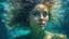 Placeholder: portrait of a woman, beautiful eyes, dancing underwater, scales, seaweed hair, double exposure, glare, sparkles, clear lines, detail, fine rendering, high resolution, 64K, photorealism, precise focus, digital painting,