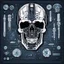 Placeholder: FLAT VECTOR LAYERED IMAGE OF CYBERNETIC SKULL PARTS IN A SCHEMATIC