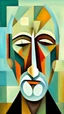 Placeholder: A face of an old man. Cubism style painting.