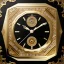 Placeholder: large crystal ornate square clock with a transparent body, wood and black and gold, transparent, rococo, Artstation, intricate and meticulously detailed 8 k, ornate and jewels, bokeh background