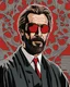 Placeholder: hans gruber as a judgmental priest wearing red sunglasses