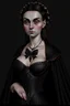 Placeholder: warm but stern aunty victorian era, posh british accent influenced, high born facial features dnd character on a solid black background, full body image, high quality realistic.