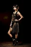 Placeholder: Full Body, slim burlesque Woman looking to the right, With A Bob With A Fringe Hairstyle, 1920s Clothing, Steampunk