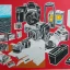 Placeholder: elements of photographic equipment. poster graphics. high detailed. acrylic painting and ink.