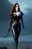 Placeholder: painting of kat dennings as evil queen in black leather pants, , leather, angry, stern look, volumetric lighting, particales,highly detailed,cinematic, deep colours,8, highly detailed, digital painting, artstation, concept art, smooth, sharp focus,