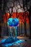 Placeholder: A melting plastic trees in the wood with melting moon