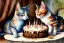 Placeholder: Two cats are having a birthday cake.. Highly detailed, smooth colours, realistic landscape. Aquarell