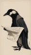 Placeholder: crow badger servant holding a folded napkin, with distinct shadow on paper, signed by a master caligrapher