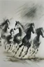 Placeholder: 8 horses running on meadow as black ink watercolor chinesse paintin art