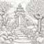 Placeholder: coloring page of Spring blossoms ,line art landscape,stones,flowers,trees, much detailswhite background,vector --ar 2:3