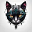 Placeholder: modern abstract vivid color tattoo ideas, simple minimalistic illustration on a pure white background < "The head of a tattooed black cat. dynamic image">