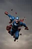 Placeholder: Create a picture of captain america falling from the skye to a pit animated