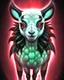 Placeholder: Comic book art style black lamb with red eyes, contrasting green meadow, cartoonist, digital portrait, dark fantasy, black iridescent skin, holographic, shiny, PVC texture, wet look, anime, gothic