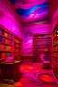 Placeholder: A magenta psychedelics library with telekinetic books painted by Michelangelo di Lodovico Buonarroti Simoni