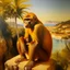 Placeholder: Neoclassicism realistic yellow orange cote d'azur brown monkey landscape sea