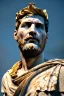 Placeholder: Realistic image, Roman sculpture made in marble with gold veins, Lionel messi, gold laurel leaves crown, waist up portrait,marble material, gold ornaments, Renaissance style, sun rays background, epic, celestial, cinematic lighting, God lights, 4k resolution, smooth details, soft lighting, unreal engine 5, art station, substance 3d.