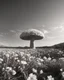 Placeholder: ULTRA REALISTIC, B&W Photograph, A mushroom cloud made of WHITE FLOWERS, in the distance in the desert, at Golden Hour, cinematic, cinematic shot, dynamic composition, details, intricate detail, professional lighting, film lighting, 35mm, anamorphic, lightroom, cinematography, bokeh, lens flare, film grain, hdr10, 8k, Roger Deakins, incredibly detailed, reflect, sharpen