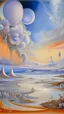 Placeholder: A light palish violet high sky with bubbly clouds painted by Salvador Dali